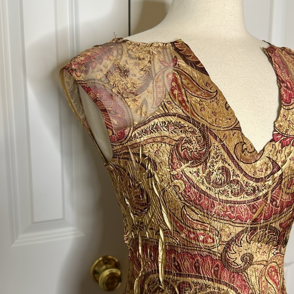 Komarov Gold Paisley Lace Detail Long Dress SzL - Picture 3 of 12